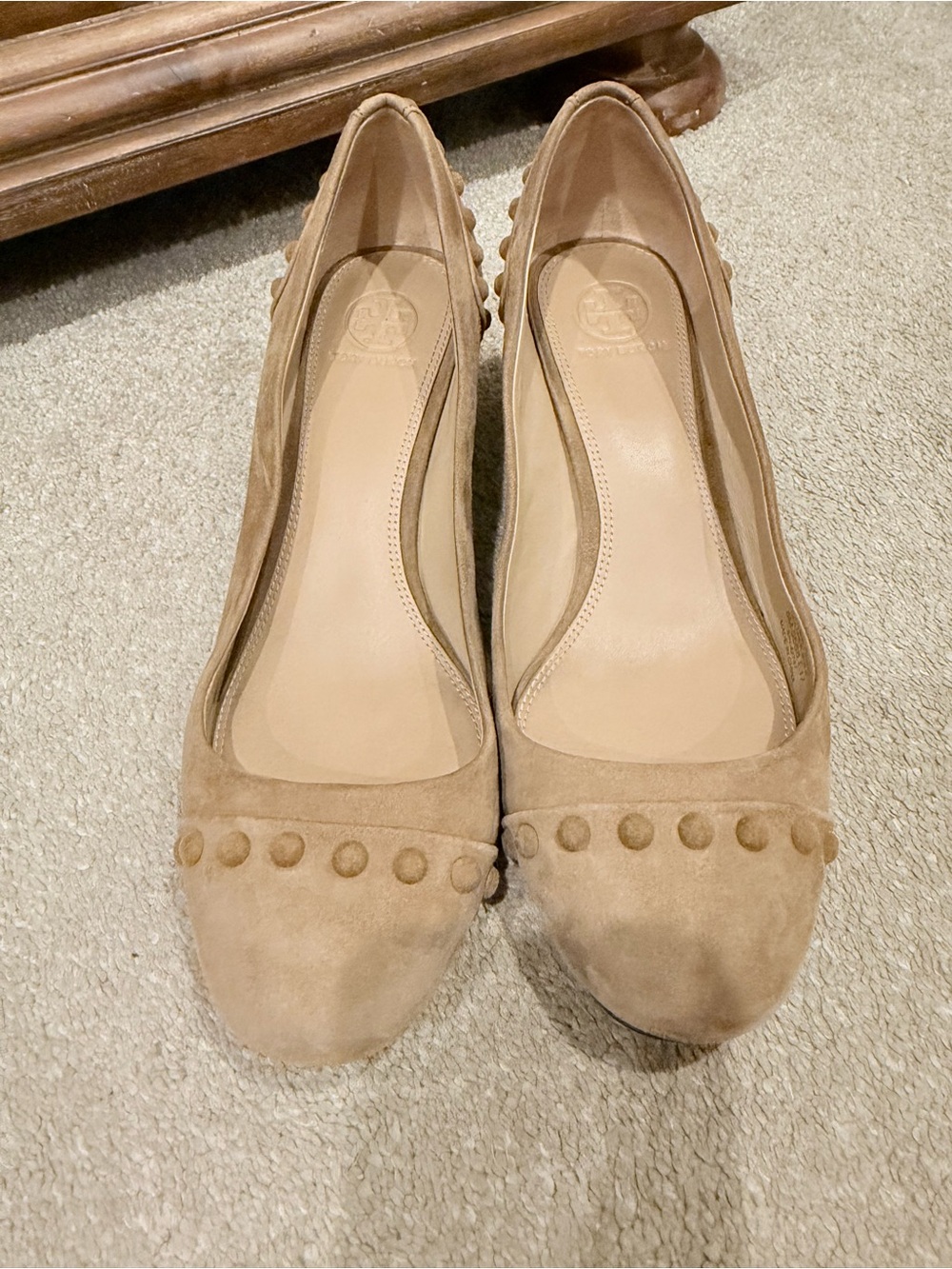 Tory Burch Beige/Tan Suede Studded Ballet Flats
